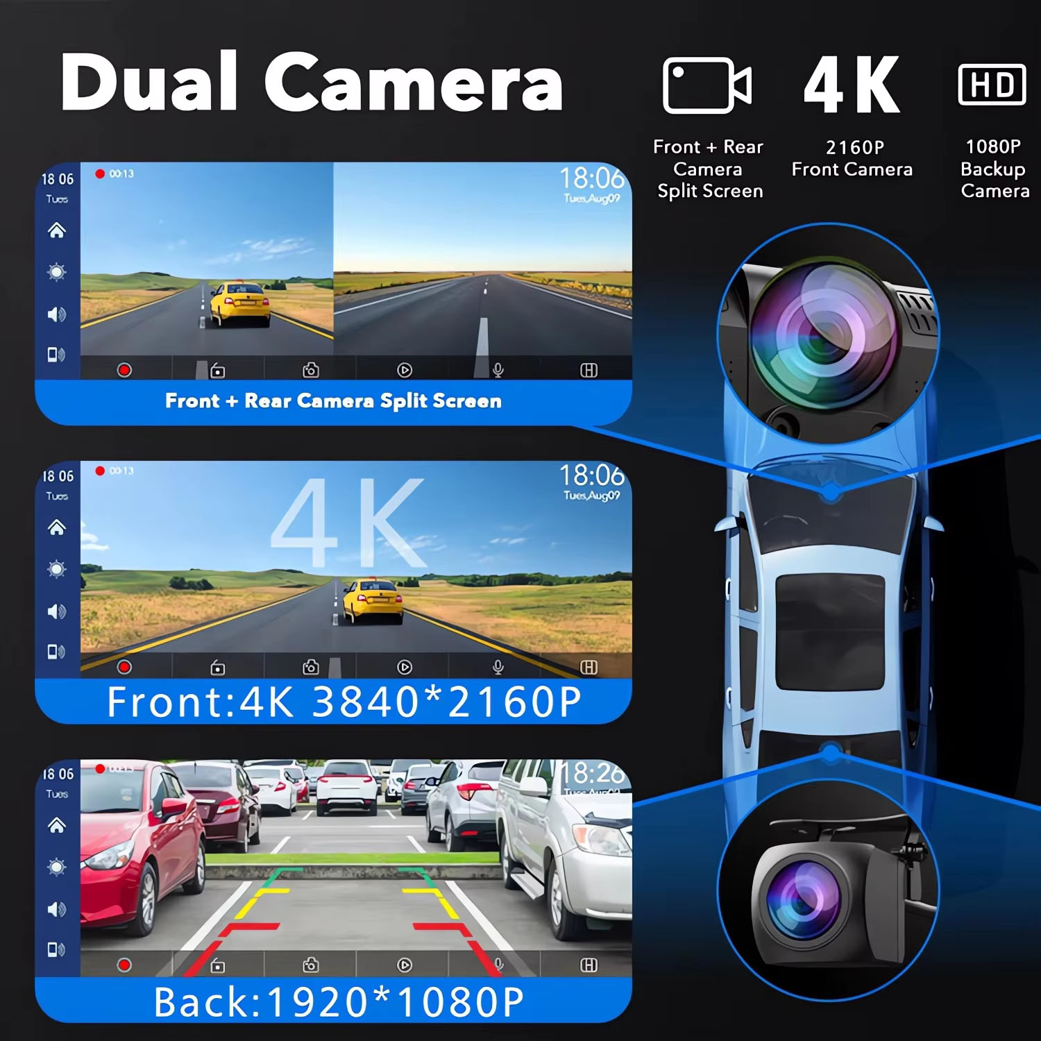 Kamera Dasbor 10,26 Inci 4K Ca - Mdi Cable ulasan dan harga